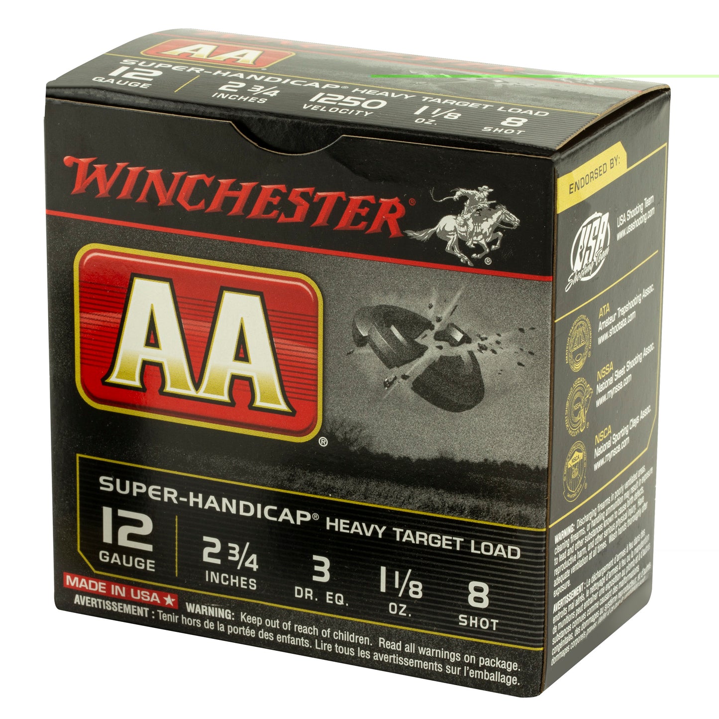 Winchester, AA Super Handicap, 12 Gauge, 2.75", #8, 3 Dram, 1.125 oz., Shotshell, 25 Round Box