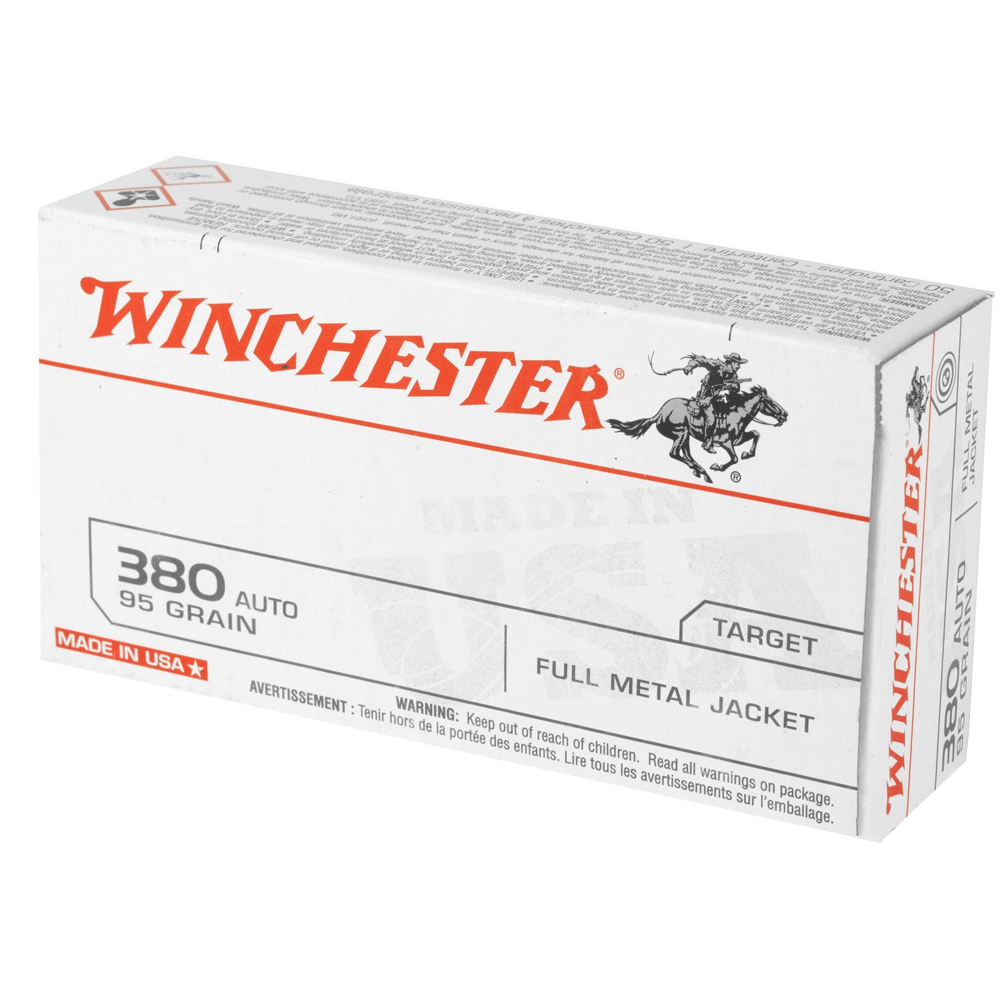 Winchester Ammunition, USA, 380ACP, 95 Grain, Full Metal Jacket, 50 Round Box