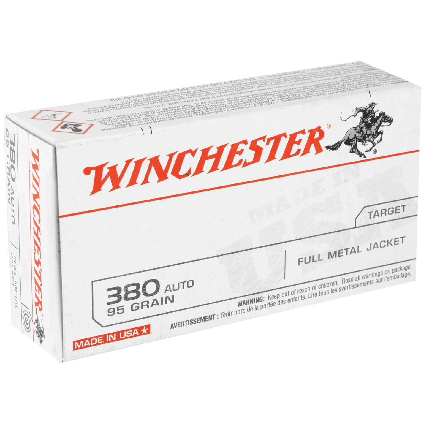 Winchester Ammunition, USA, 380ACP, 95 Grain, Full Metal Jacket, 50 Round Box