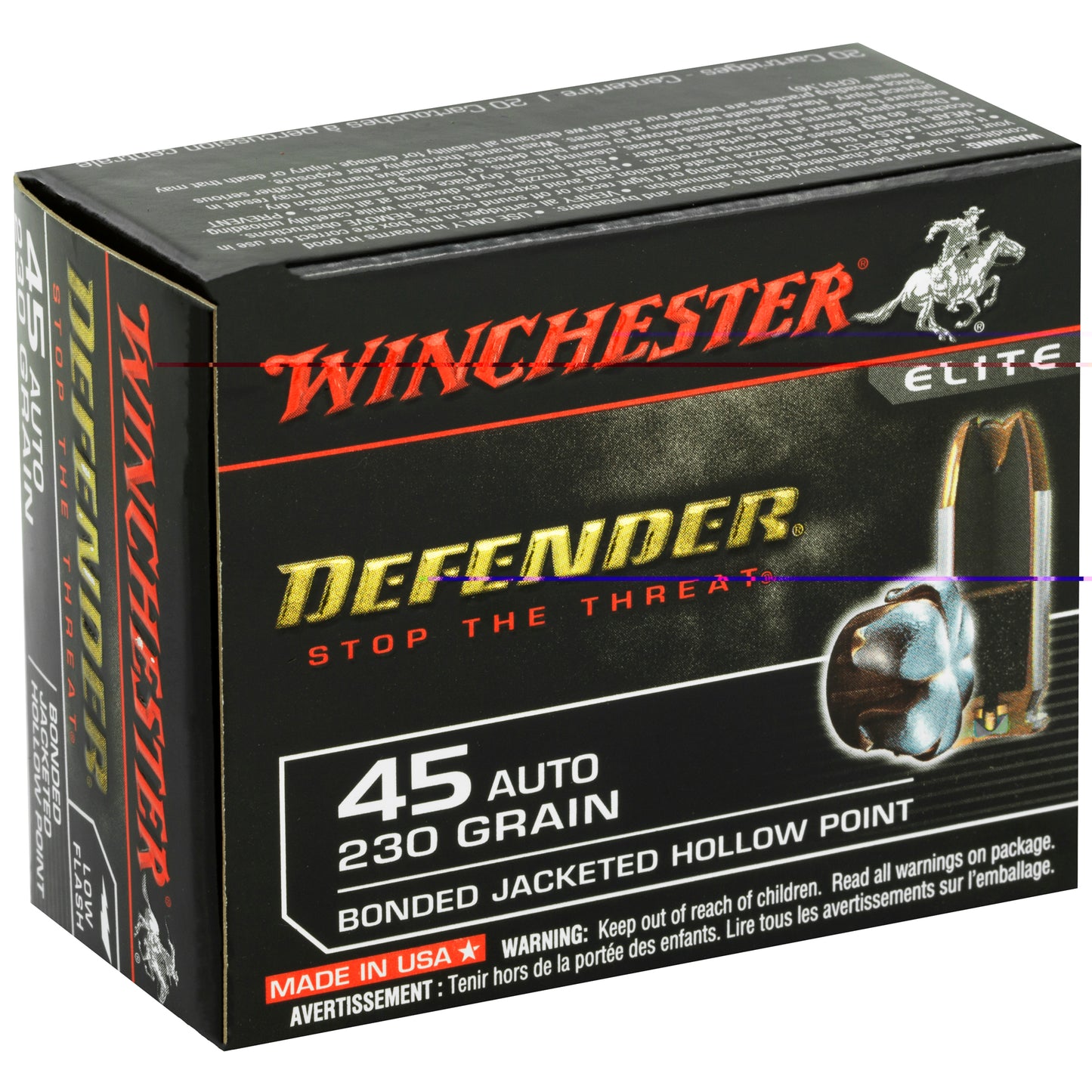 Winchester, Defender, Supreme Elite, .45 ACP, 230 Grain, PDX1, 20 Round Box