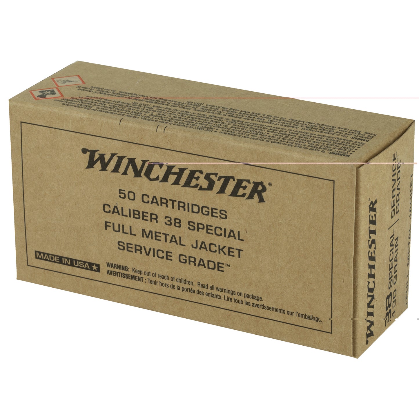 Winchester, Service Grade, 38 Special, 130 Grain, Full Metal Jacket, 50 Round Box