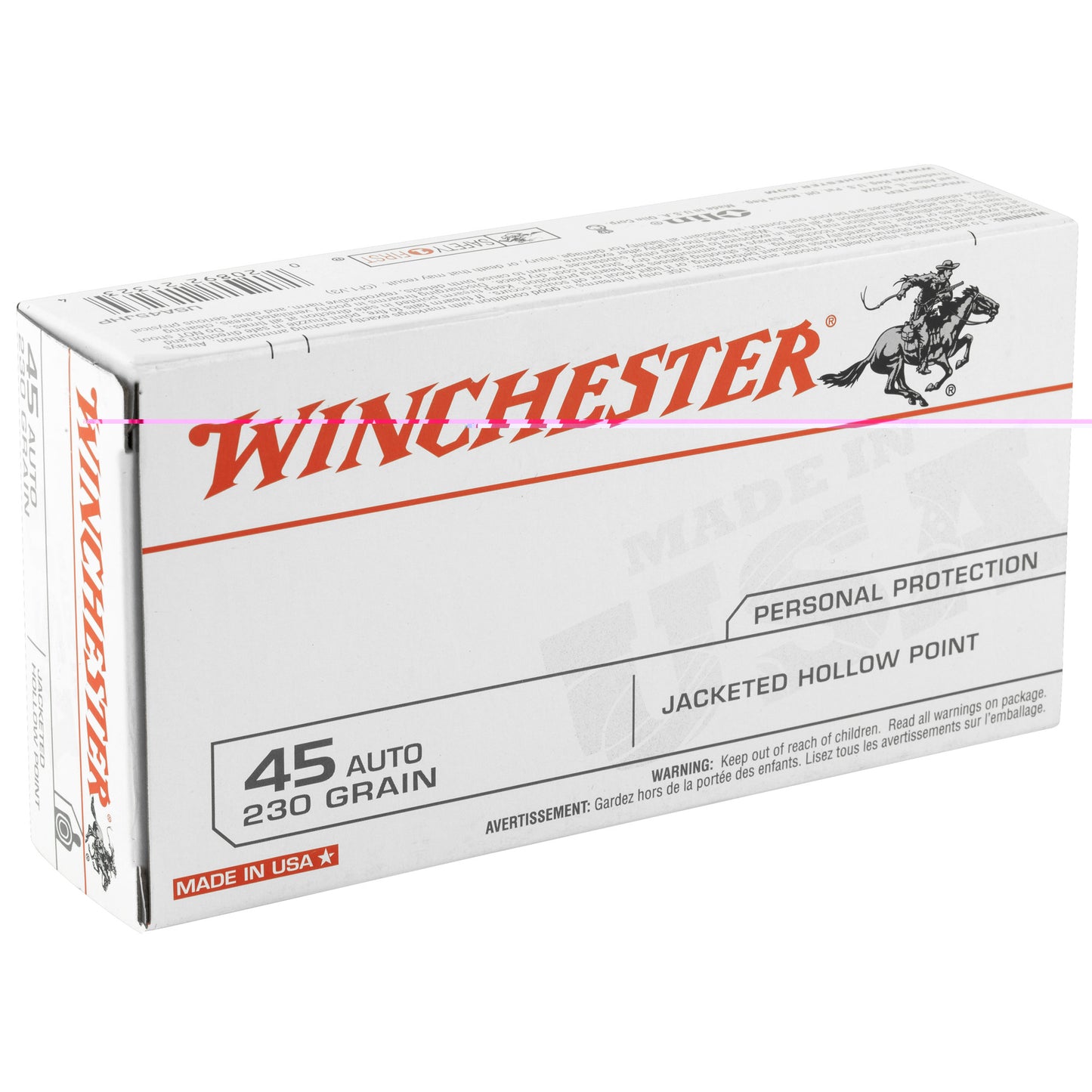 Winchester, USA, .45 ACP, 230 Grain, Jacketed Hollow Point, 50 Round Box