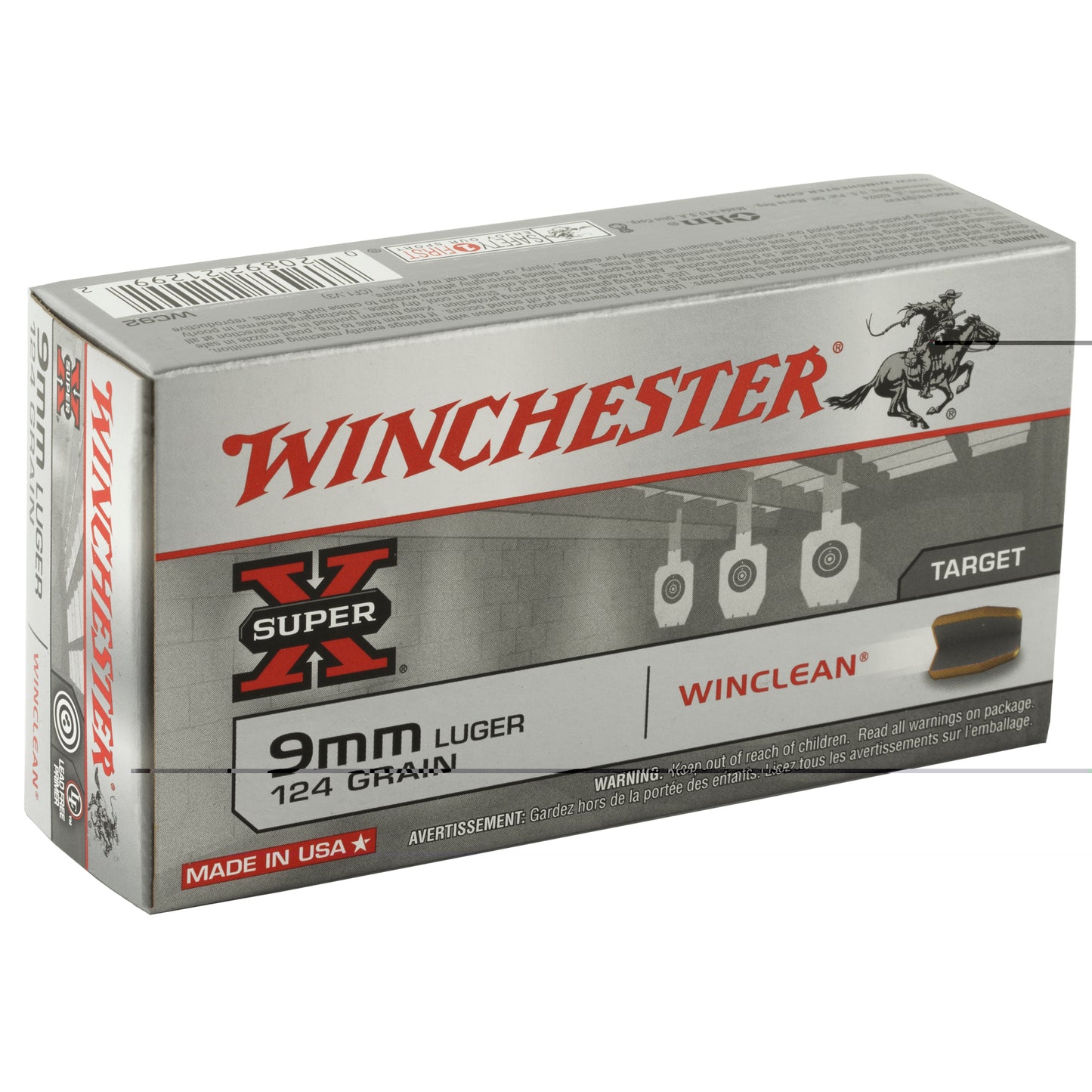 Winchester Ammunition, Super X Winclean, 9MM, 124 Grain, Brass Enclosed Base Clean, 50 Round Box