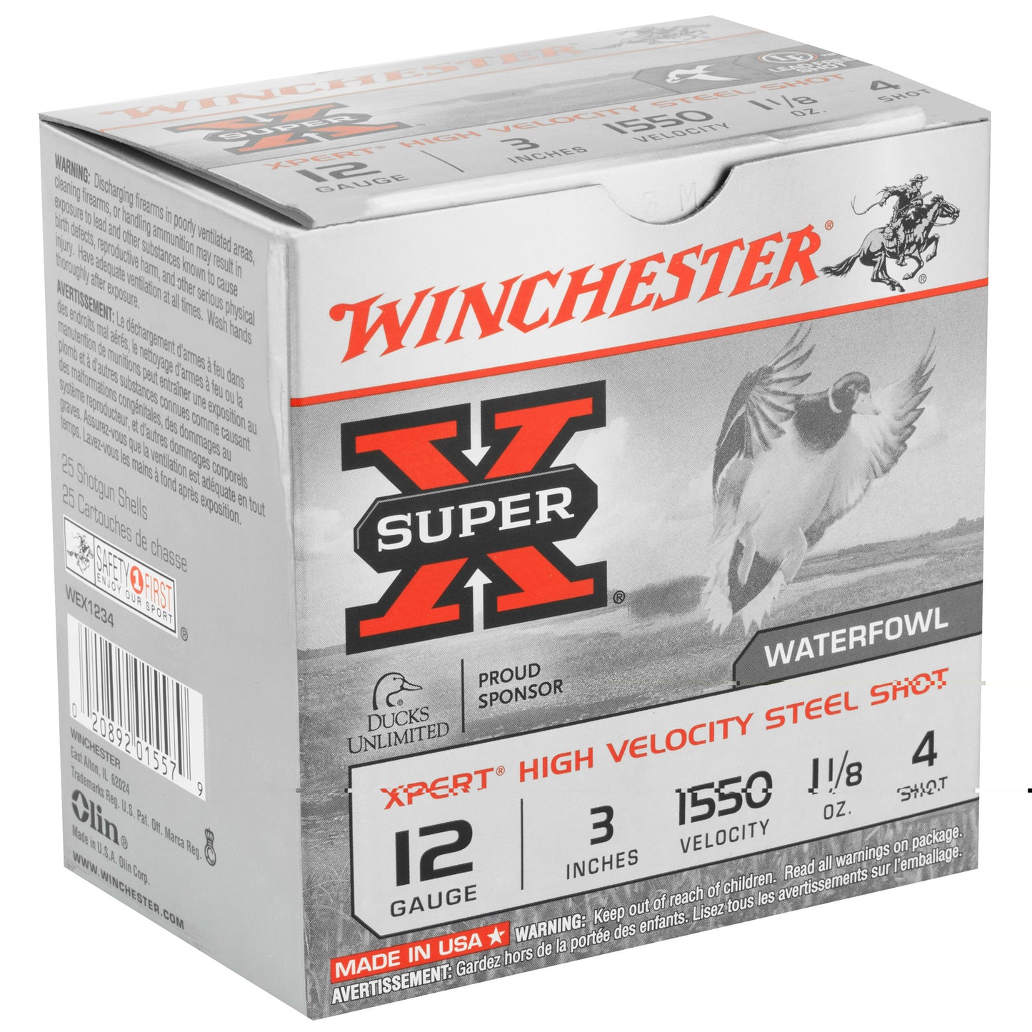 Winchester Ammunition, Xpert HI-Velocity Steel, 12 Gauge, 3", #4, 1 1/8 oz., 25 Round Box