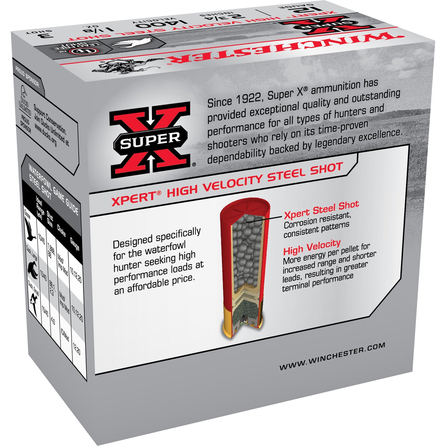 Winchester Ammunition, XPERT STEEL, 12 Gauge 2.75", 1 1/8 oz, #3, Steel Shot, 25 Round Box