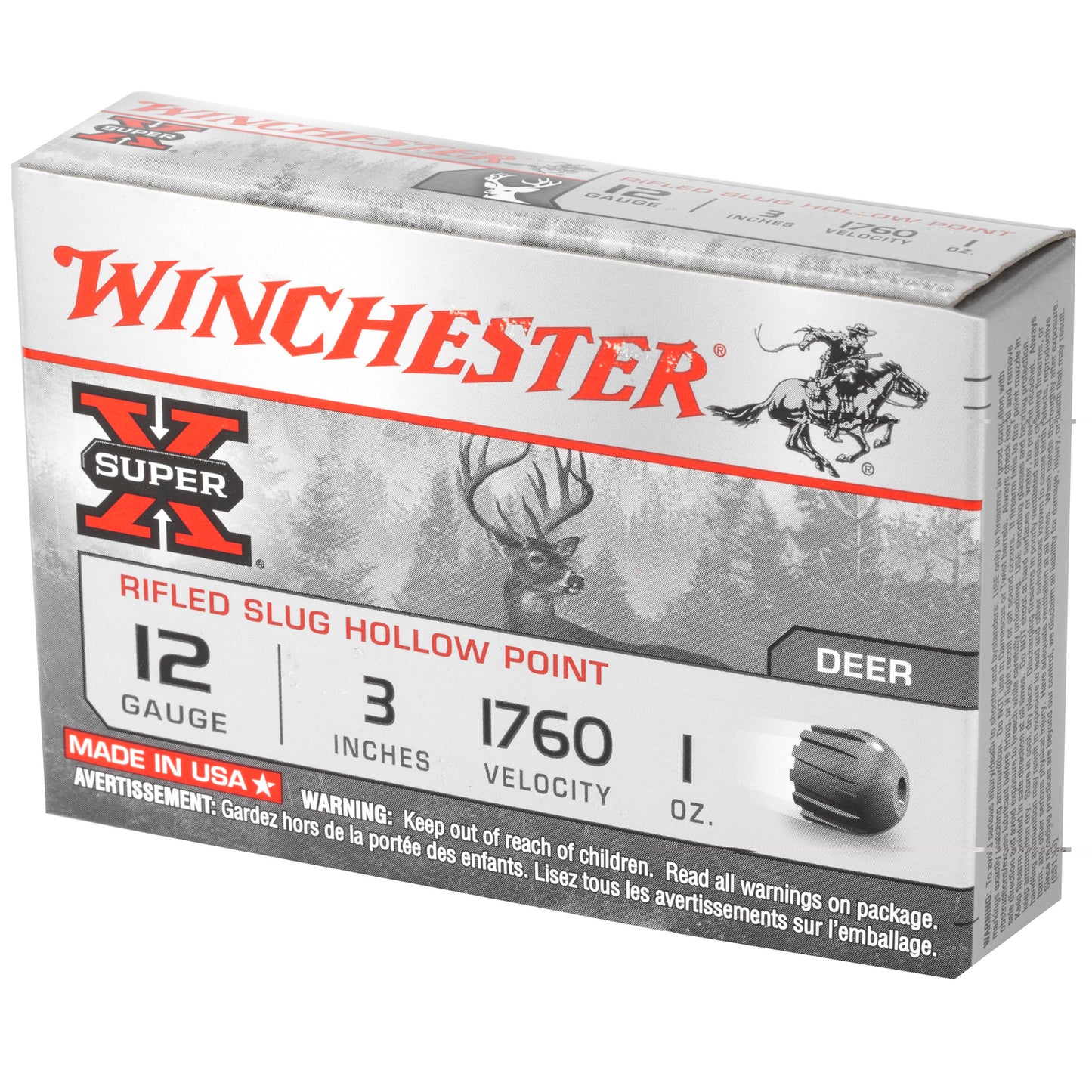 Winchester Ammunition, Super-X, 12 Gauge, 3", 1 oz., Slug, 5 Round Box