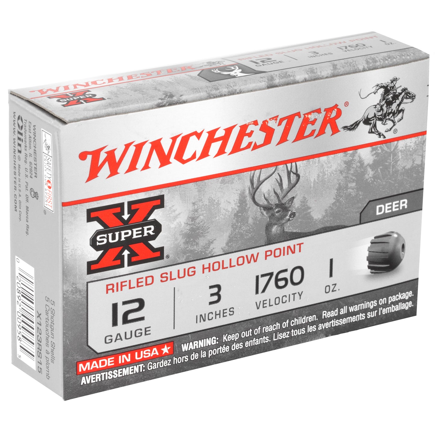 Winchester Ammunition, Super-X, 12 Gauge, 3", 1 oz., Slug, 5 Round Box