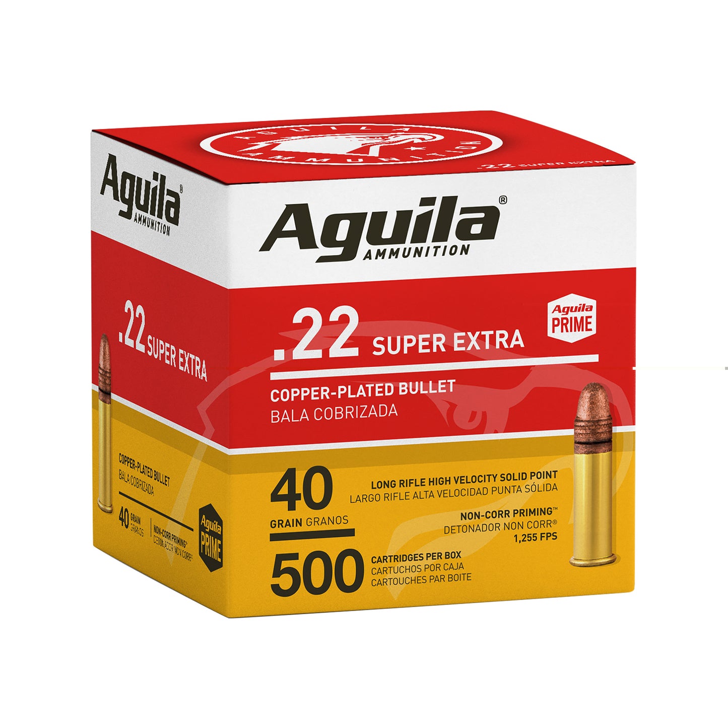 Aguila, Rimfire, .22 LR, 40 Grain, Copper Plated Solid Point, Hi-Velocity, 500 Round Box