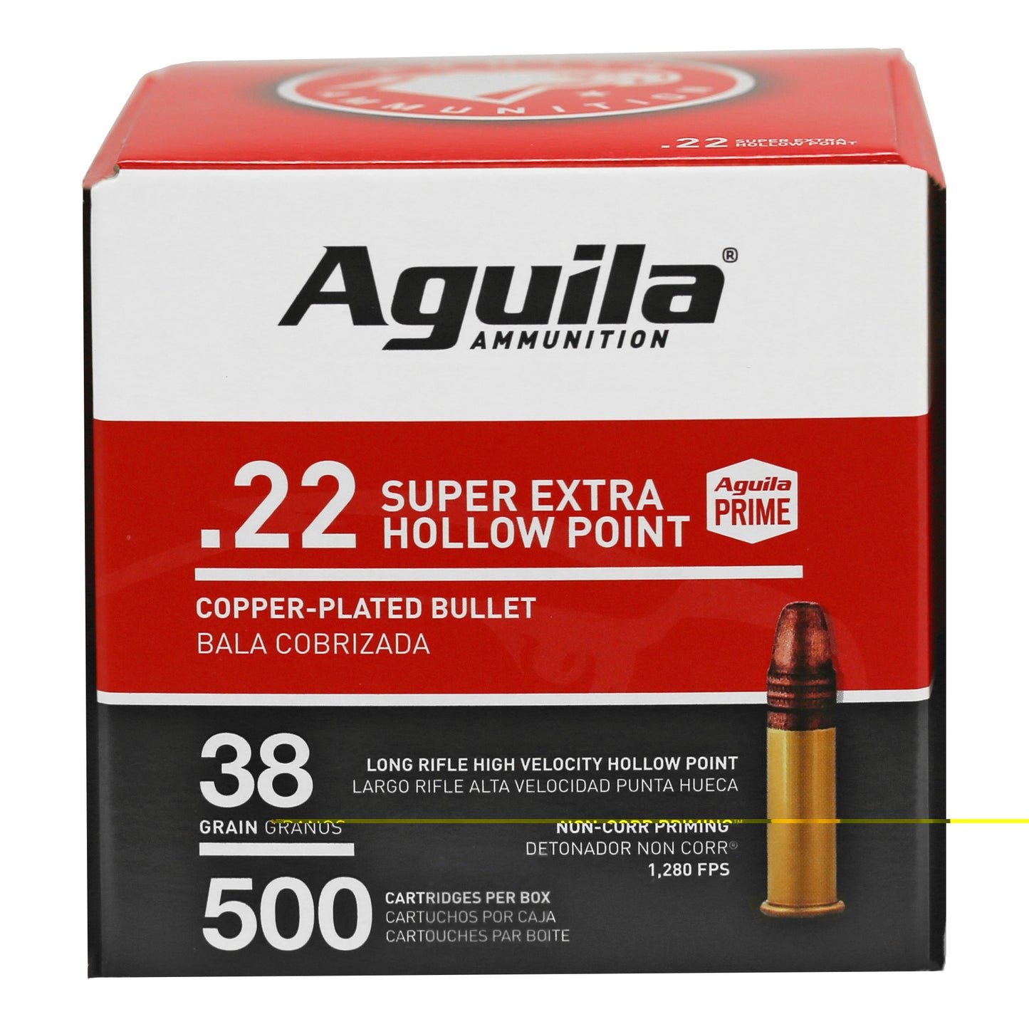 Aguila, Rimfire, .22 LR, 38 Grain, Hollow Point, Hi-Velocity, 500 Round Box