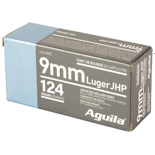 Aguila, Pistol, 9MM, 124 Grain, Jacketed Hollow Point, 50 Round Box