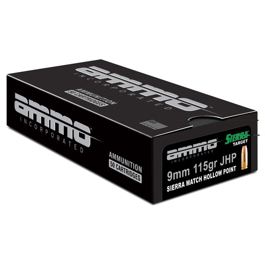 Ammo Inc, Signature, 9MM, 115 Grain, Sierra Match Jacketed Hollow Point, 50 Round Box