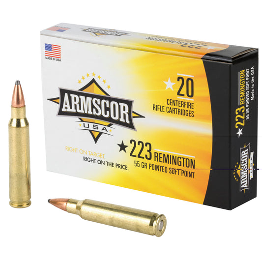 Armscor, 223 Rem, 55 Grain, Pointed Soft Point, 20 Round Box