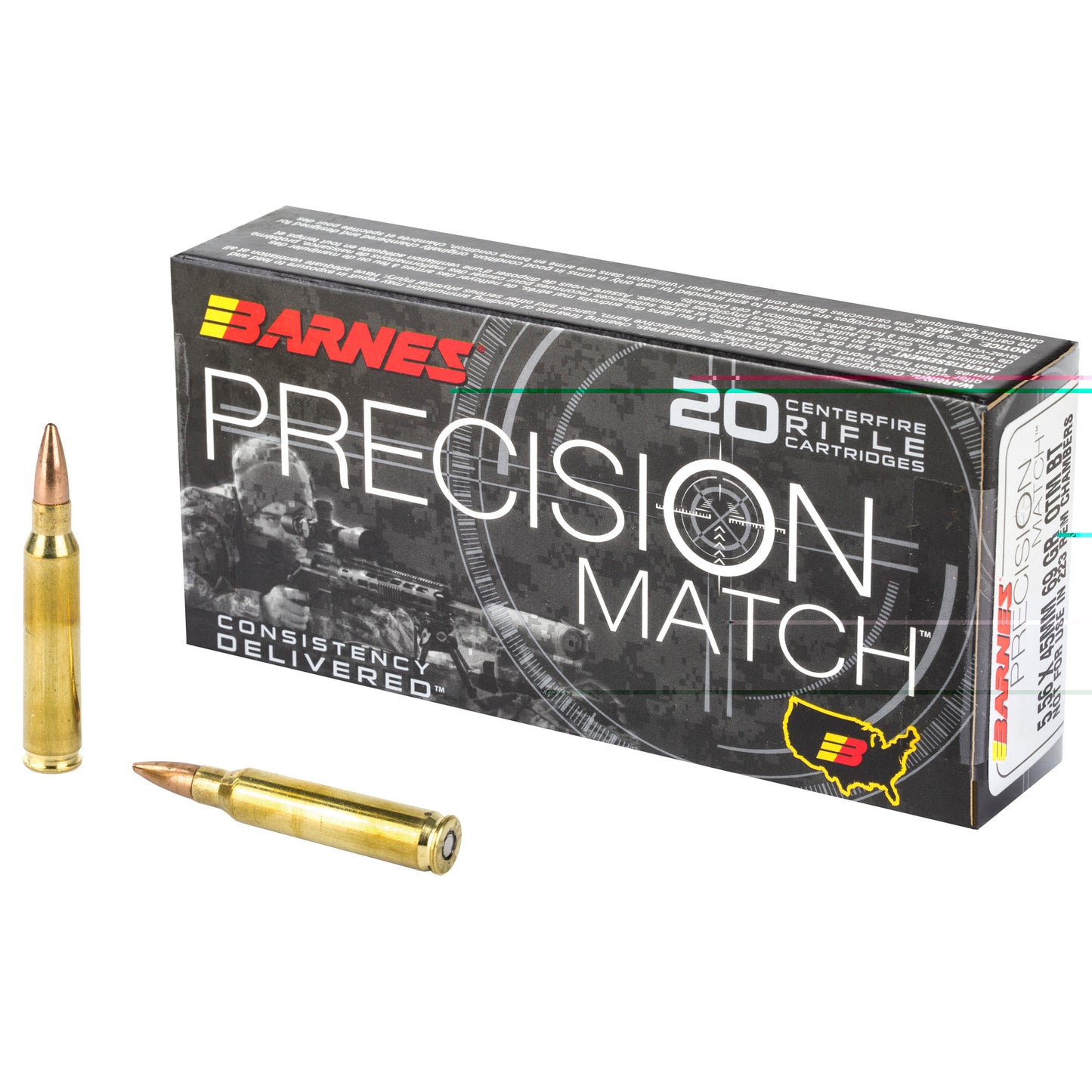 Barnes, Precision Match, 5.56 NATO, 69 Grain, Open Tip Match Boat Tail, 20 Round Box