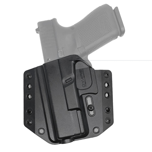 Bravo Concealment, BCA, OWB Concealment Holster, 1.5" Belt Loops, Fits Glock 19/19X/23/32/45 Left Hand, Black, Polymer, Does not fit Glock Gen 5 40SW