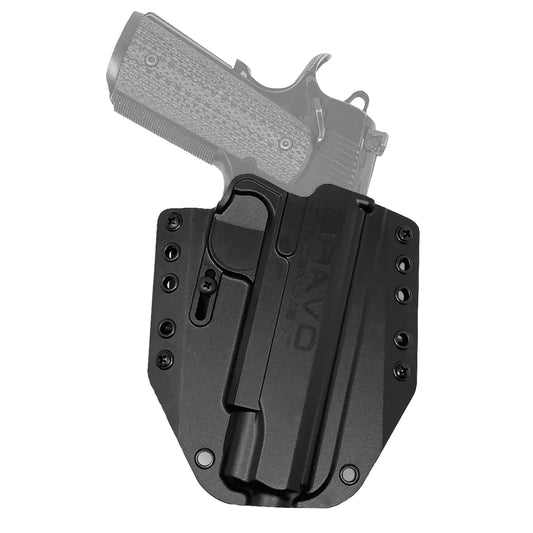 Bravo Concealment, BCA, OWB Concealment Holster, 1.5" Belt Loops, Fits 1911 4.25"-5" Rail/No Rail, Full Size, Right Hand, Black, Polymer