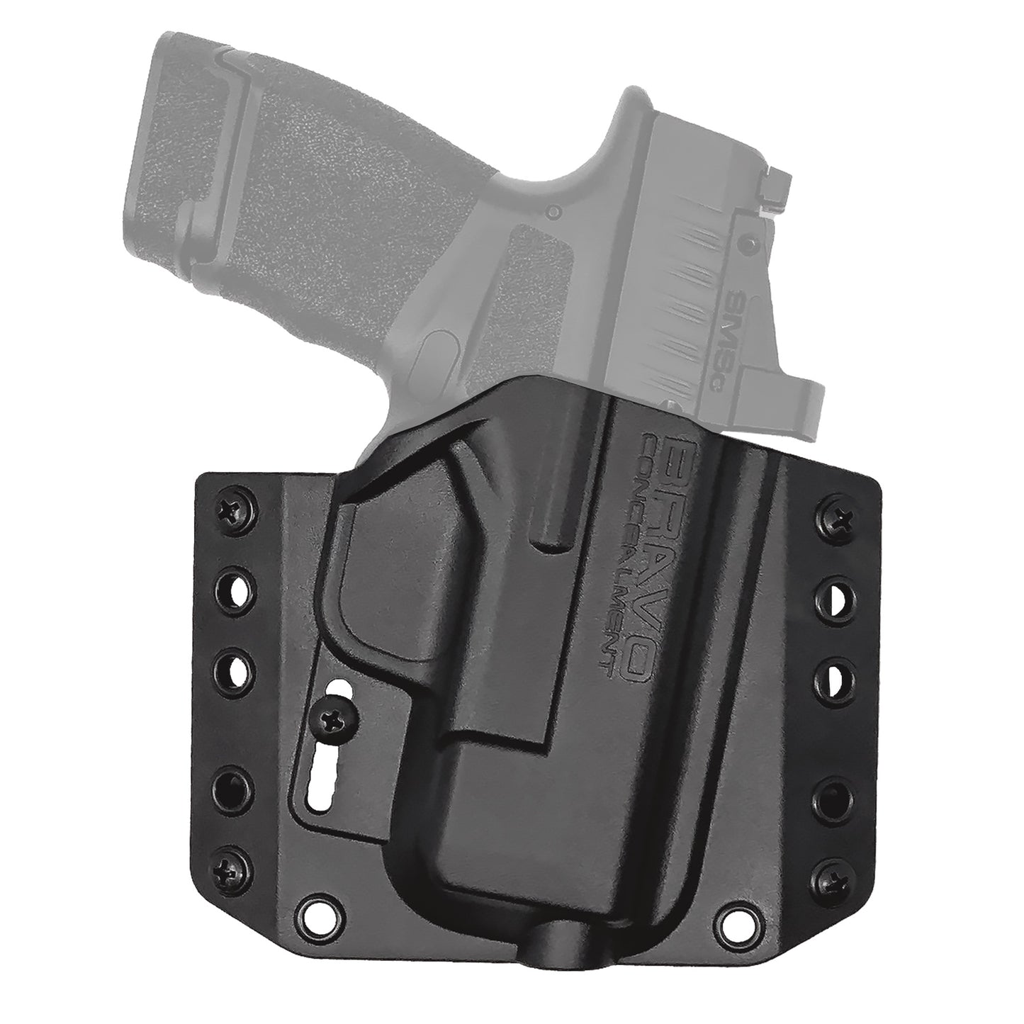 Bravo Concealment, BCA, OWB Concealment Holster, 1.5" Belt Loops, Fits Springfield Hellcat, Right Hand, Black, Polymer, Does not fit Hellcat RDP