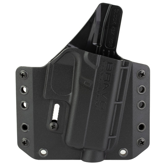 Bravo Concealment, BCA, OWB Concealment Holster, 1.5" Belt Loops, For Glock 43/43X/43X MOS, Right Hand, Black, Polymer, Does not fit Glock 48