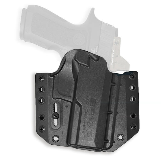 Bravo Concealment, BCA, OWB Concealment Holster, 1.5" Belt Loops, Fits Sig Sauer P320 9/40, X Compact/Carry, Matte Finish, Black, Polymer Construction, Right Hand