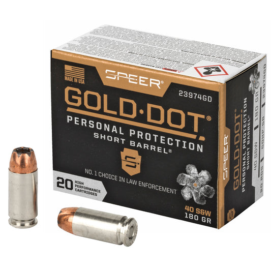 Speer, Gold Dot, Personal Protection, .40S&W, 180 Grain, Hollow Point, Short Barrel, 20 Round Box