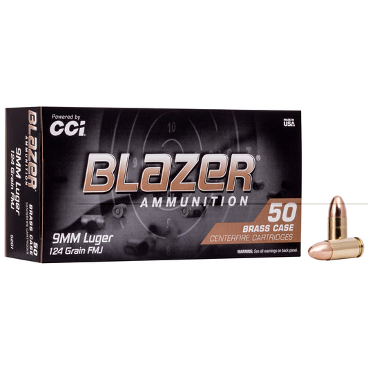 Blazer, Brass, 9MM, 124 Grain, Full Metal Jacket, 50 Round Box