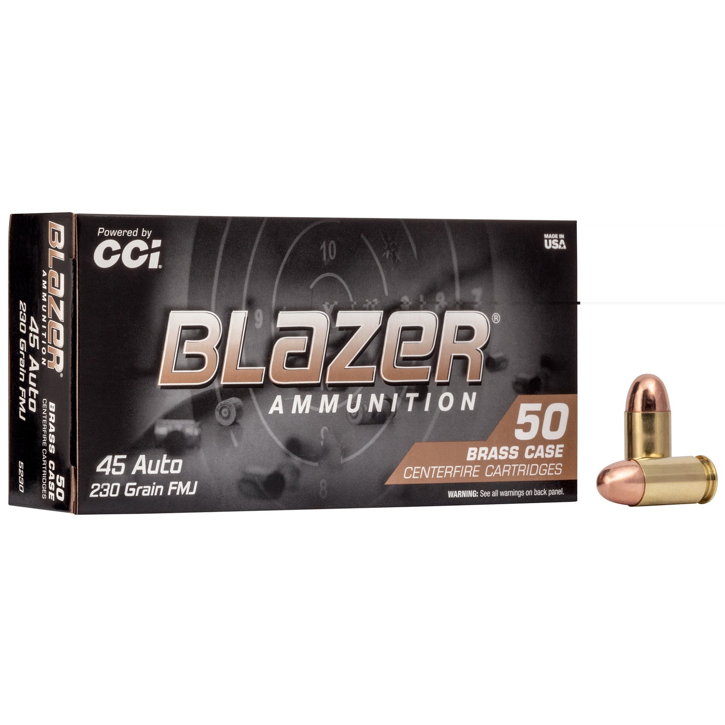 Blazer Ammunition, Blazer Brass, 45 ACP, 230 Grain, Full Metal Jacket, 50 Round Box