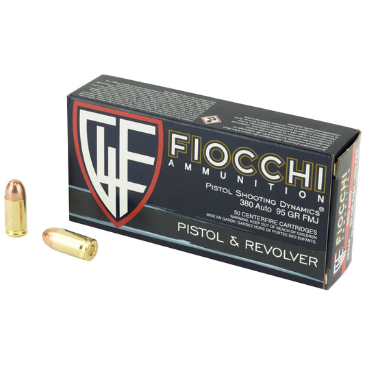 Fiocchi Ammunition, Centerfire Pistol, 380ACP, 95 Grain, FullMetal Jacket, 50 Round Box