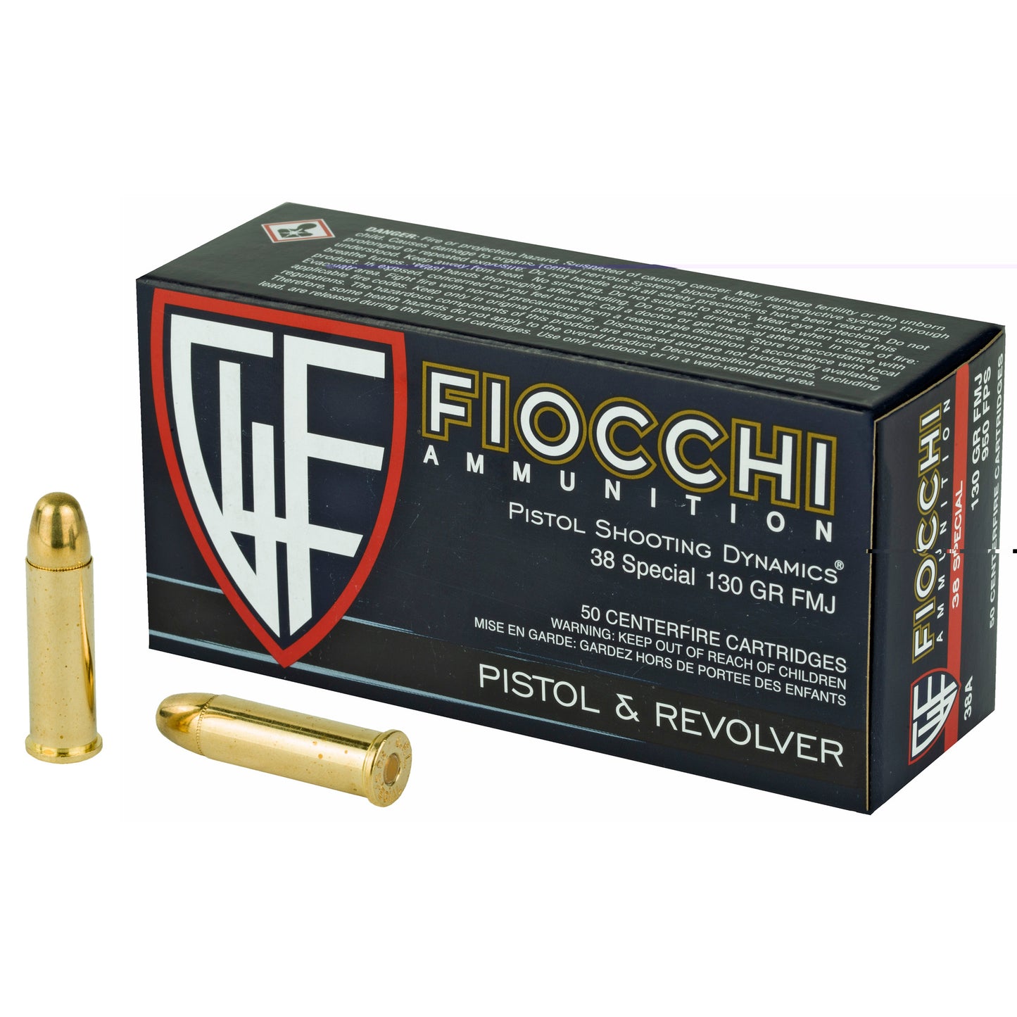 Fiocchi, .38 Special, 130 Grain, Full Metal Jacket, 50 Round Box