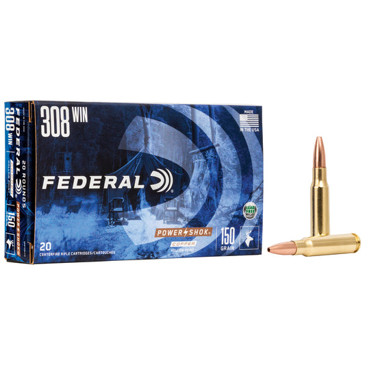 Federal, PowerShok, .308 Winchester, 150 Grain, Copper, Lead Free, 20 Round Box