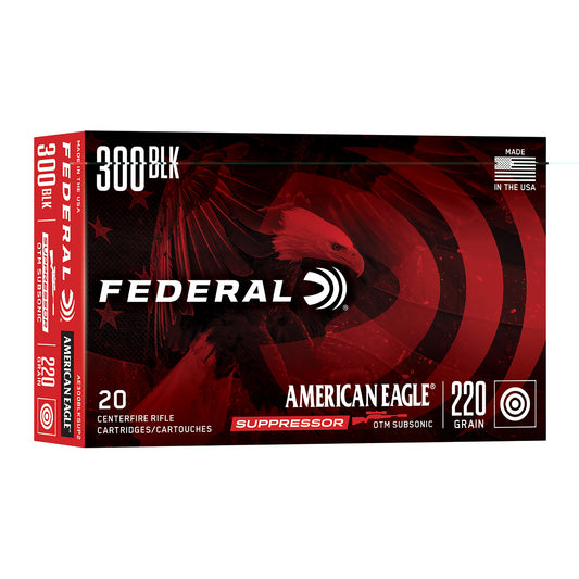 Federal, American Eagle, Suppressor Ammunition, 300AAC Blackout, 220 Grain, Open Tip Match, 20 Round Box