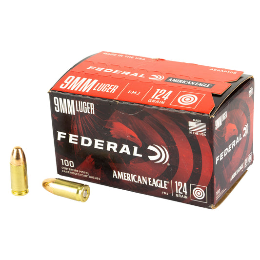 Federal, American Eagle, 9MM, 124 Grain, Full Metal Jacket, 100 Round Box