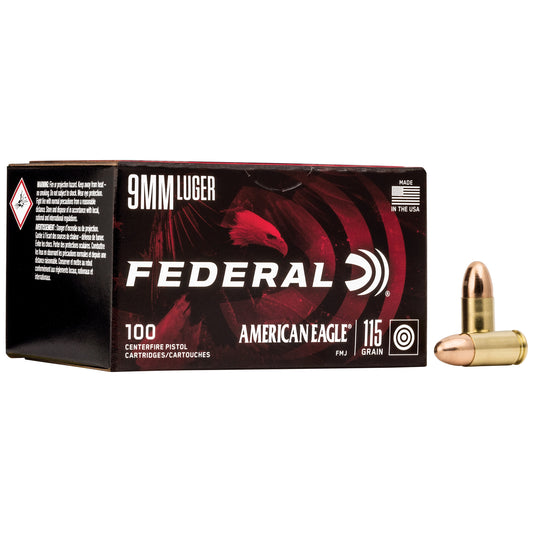 Federal, American Eagle, 9mm, 115 Grain, Full Metal Jacket Value Pack, 100 Round Box