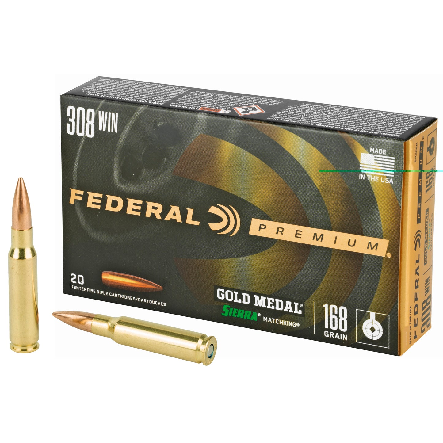 Federal, Gold Medal Match, .308 Winchester, 168 Grain, Boat Tail, Hollow Point. 20 Round Box