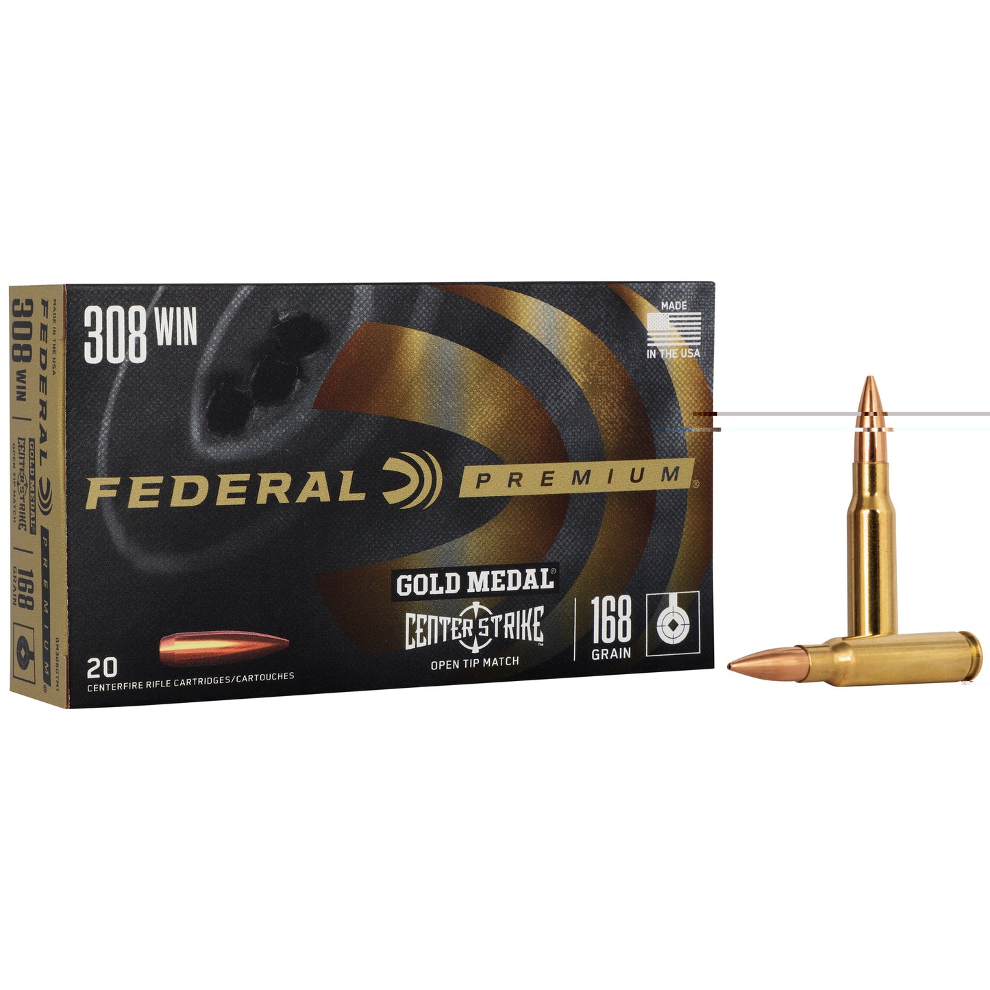 Federal, Premium, Gold Medal, .308 Winchester, 168 Grain, Open Tip Match, 20 Rounds