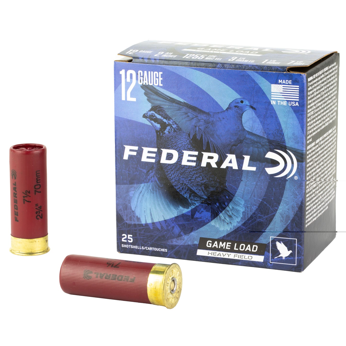 Federal, Game Load Upland Heavy Field, 12 Gauge, 2.75", #7.5, 3 1/4 Dram, 1 1/8 oz, Shot, 25 Round Box