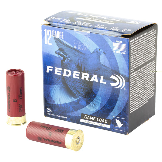 Federal, Game Load Upland Heavy Field, 12 Gauge, 2.75", #8, 3 1/4 Dram, 1 1/8 oz, Shot, 25 Round Box