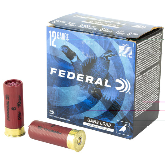 Federal, Game Load Upland Heavy Field, 12 Gauge, 2.75", #6, 3 1/4 Dram, 1 1/4 oz, Shot, 25 Round Box