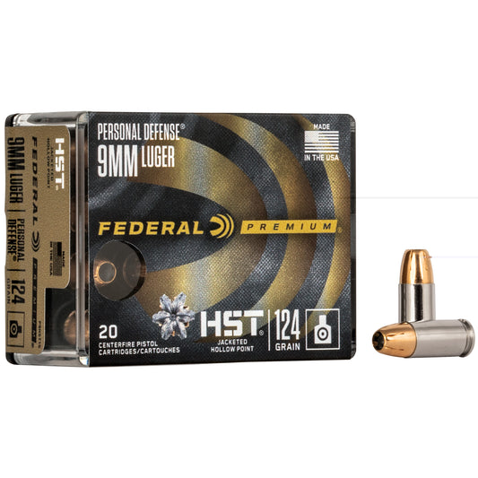 Federal, Premium, HST, 9MM, 124 Grain, Jacketed Hollow Point, 20 Round Box