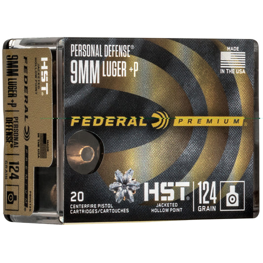 Federal, Personal Defense, HST, 9MM, 124 Grain, Jacketed Hollow Point, 20 Round Box