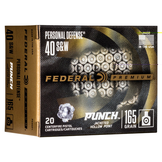 Federal, Premium, Punch, 40 S&W, 165 Grain, Jacketed Hollow Point, 20 Round Box