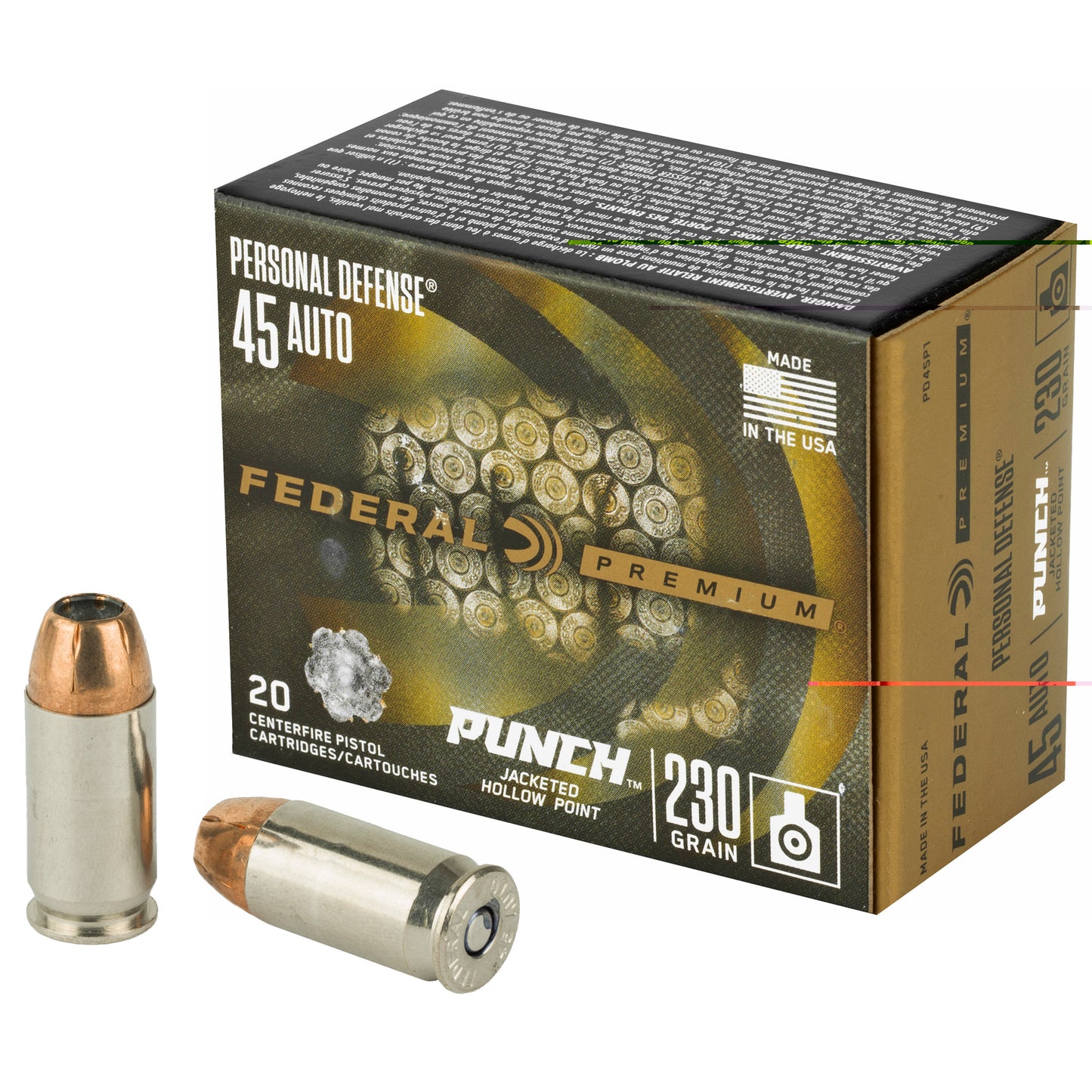 Federal, Personal Defense, Punch, .45 ACP, 230 Grain, Jacketed Hollow Point, 20 Round Box