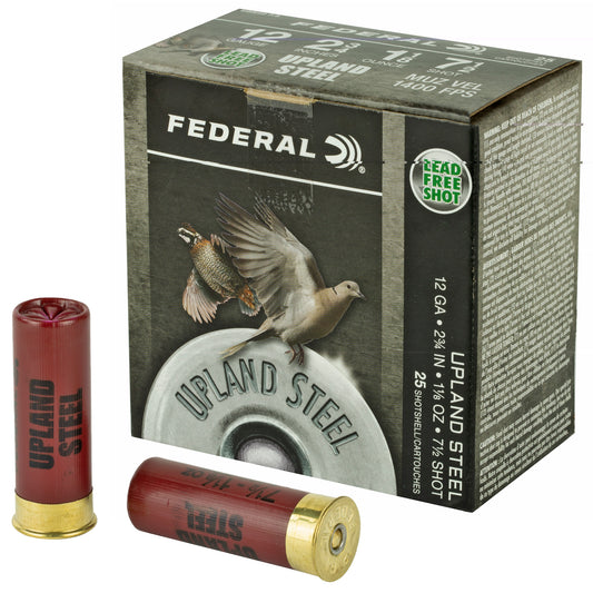 Federal, Upland Steel, 12 Gauge 2.75", #7.5, 1 1/8 oz, Steel Shot, 25 Round Box