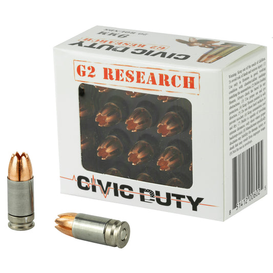 G2 Research, Civic Duty, 9MM, 94 Grain, Lead Free Copper, 20 Round Box