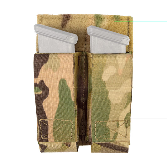 Grey Ghost Gear, Double Pistol Magna Mag Pouch, Laminate Nylon, the Pouch Attaches to any MOLLE/PALS Style Webbing With Two Included Malice Clips, Multicam