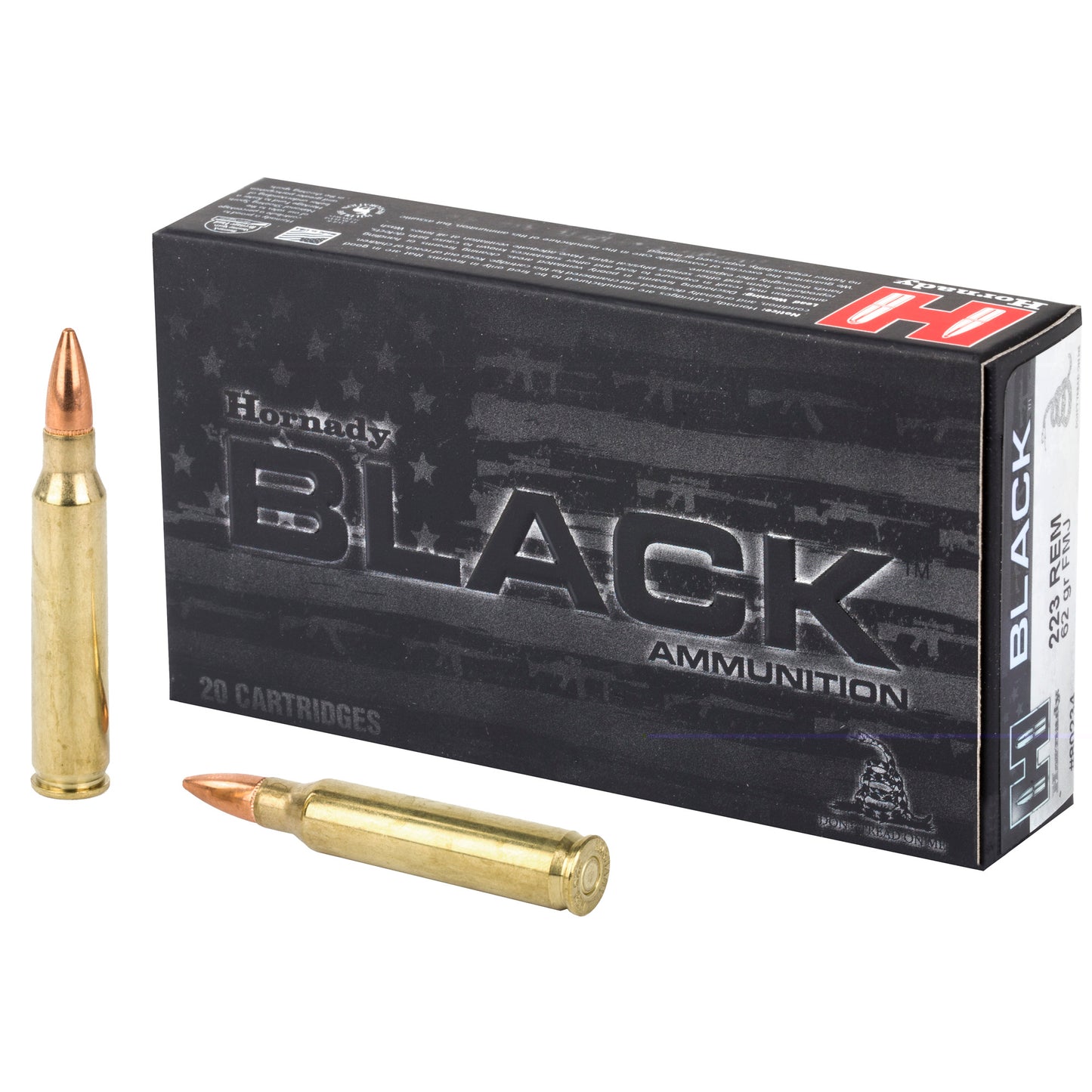 Hornady, BLACK, 223 Rem, 62 Grain, Full Metal Jacket, 20 Round Box