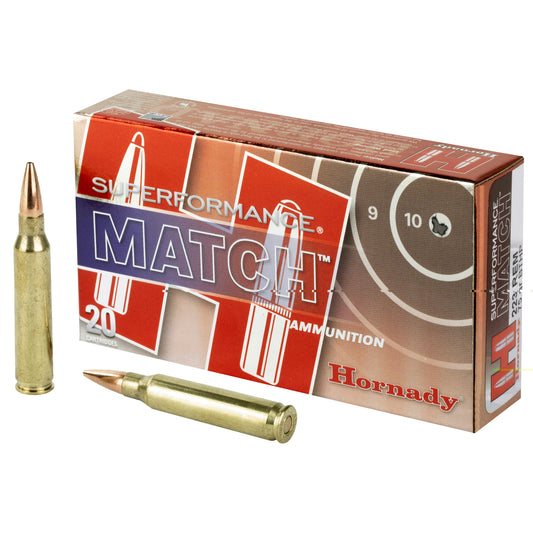 Hornady, SuperFormance, .223 Remington, 75 Grain, Boat Tail, Hollow Point, Match, 20 Round Box