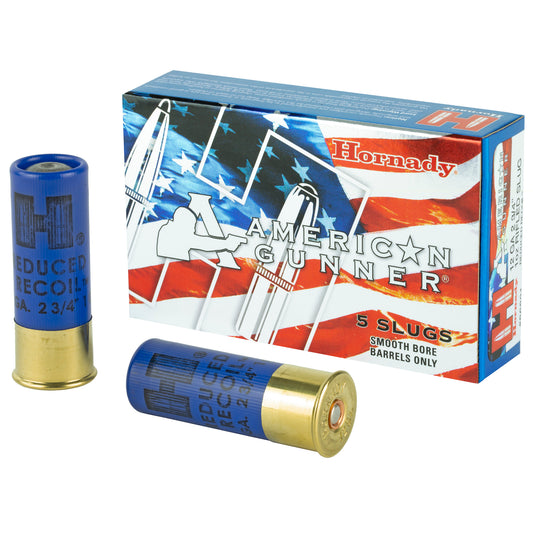 Hornady, American Gunner, 12Ga 2.75", 1 oz, Rifled Slug, Low Recoil, 5 Round Box