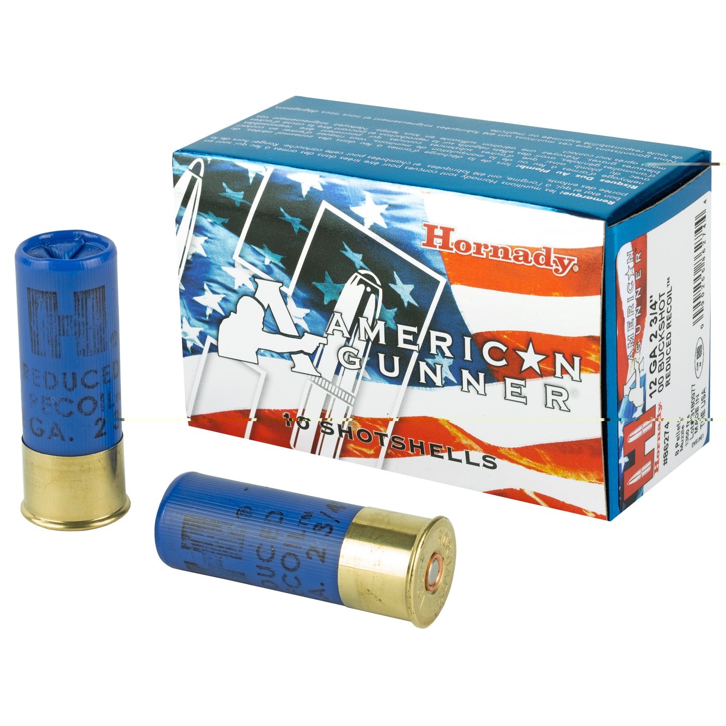 Hornady, American Gunner, 12Ga 2.75", 00 Buckshot, Low Recoil, 10 Round Box