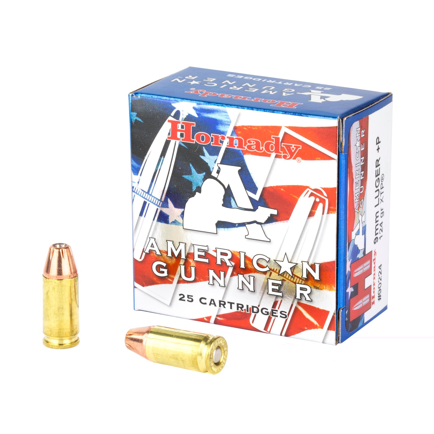 Hornady, American Gunner, 9MM, 124 Grain, XTP, +P, 25 Round Box