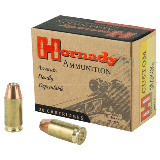 Hornady, Custom, Self Defense, 45ACP, 200 Grain, Jacketed Hollow Point, XTP, 20 Round Box