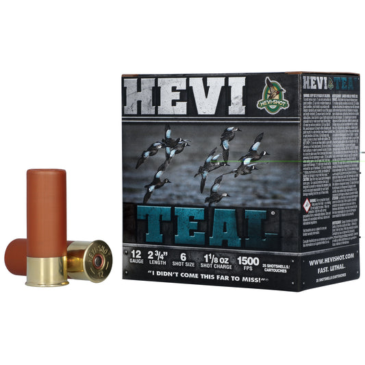 HEVI-SHOT, HEVI-TEAL, 12 Gauge 2.75", #6, 1 1/8 oz, Bismuth, 25 Round Box